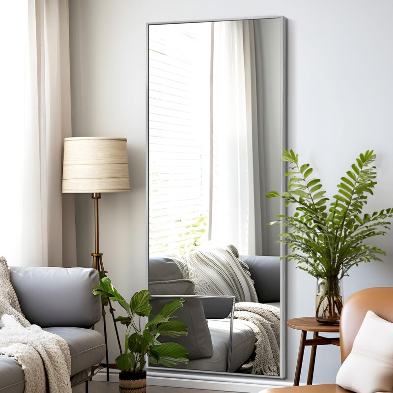foto del prodotto specchio da terra regolabile con cornice rettangolare e supporto 163 x 54cm lunga lega di alluminio specchio figura intera specchio da parete lungo