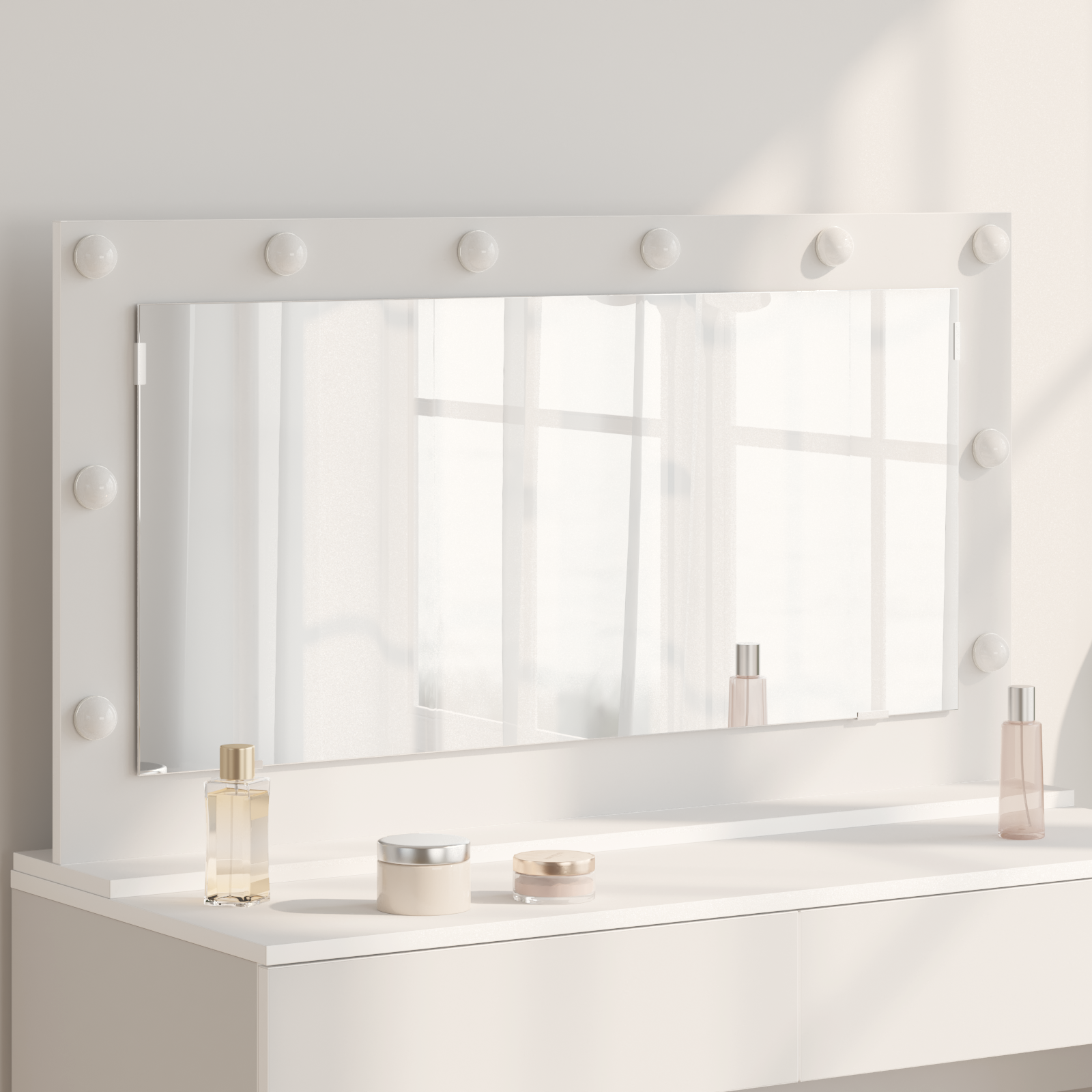 foto del prodotto specchio da toeletta con luci led bianco 100x55x18 cm