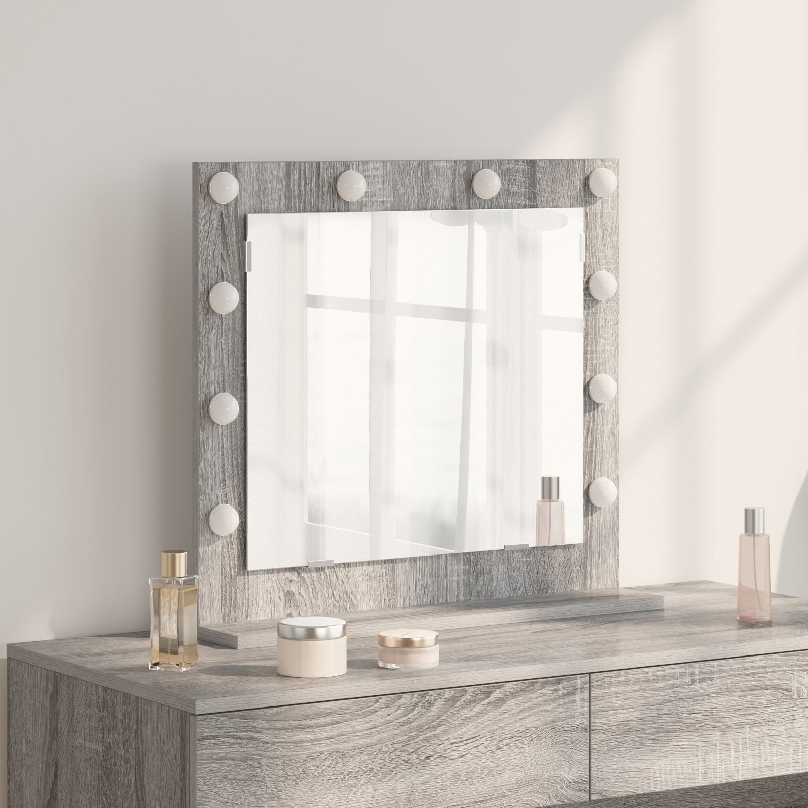 foto del prodotto specchio da toeletta con luci led grigio sonoma 60x55x18 cm