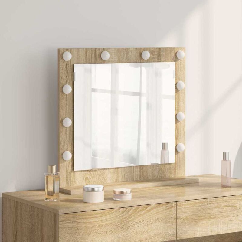 foto del prodotto specchio da toeletta con luci led in rovere sonoma 60x55x18 cm vidaxl
