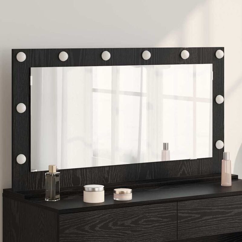 foto del prodotto specchio da toeletta con luci led nero rovere 100x55x18 cm vidaxl
