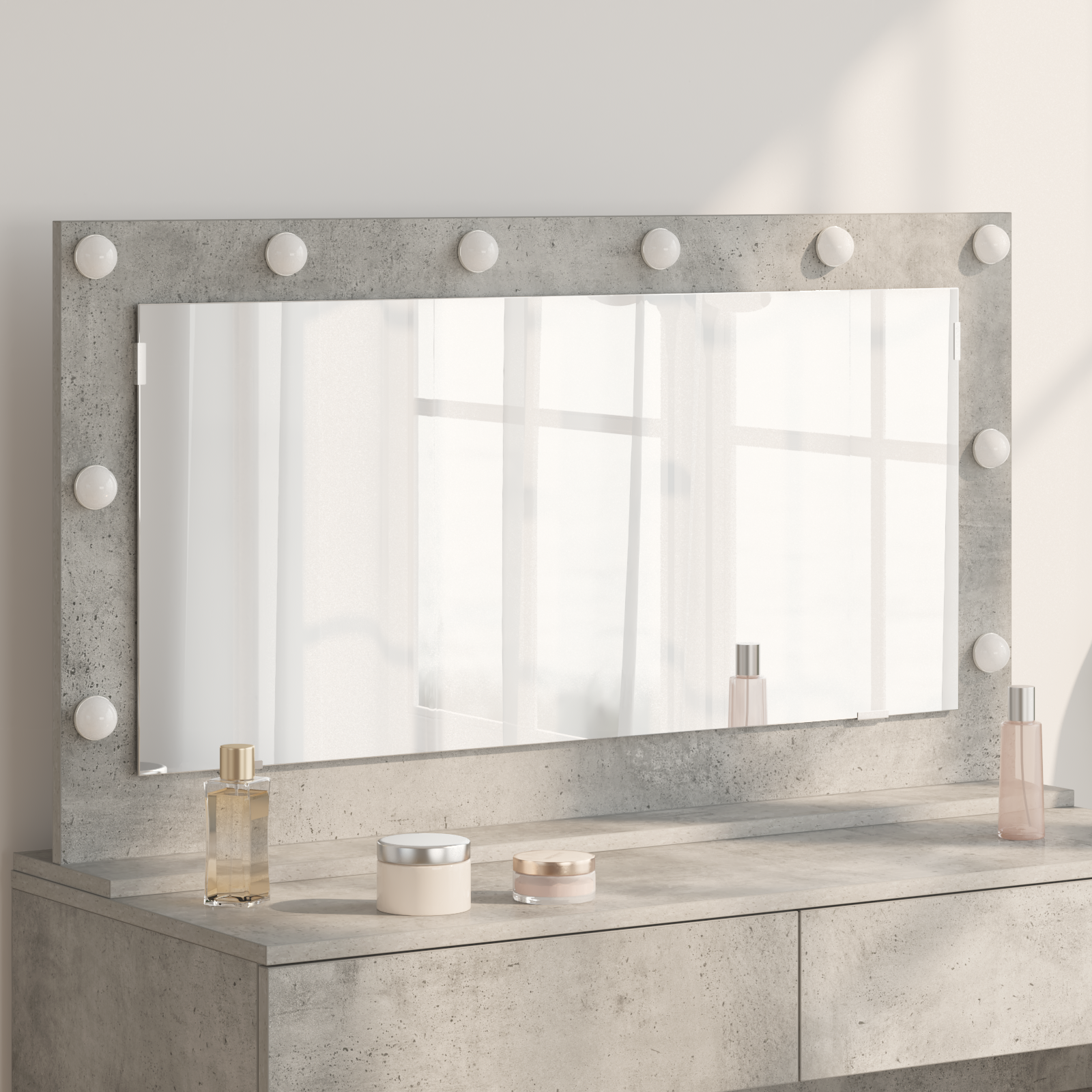 foto del prodotto specchio da toeletta grigio cemento cemento 100 x 55 x 18 cm