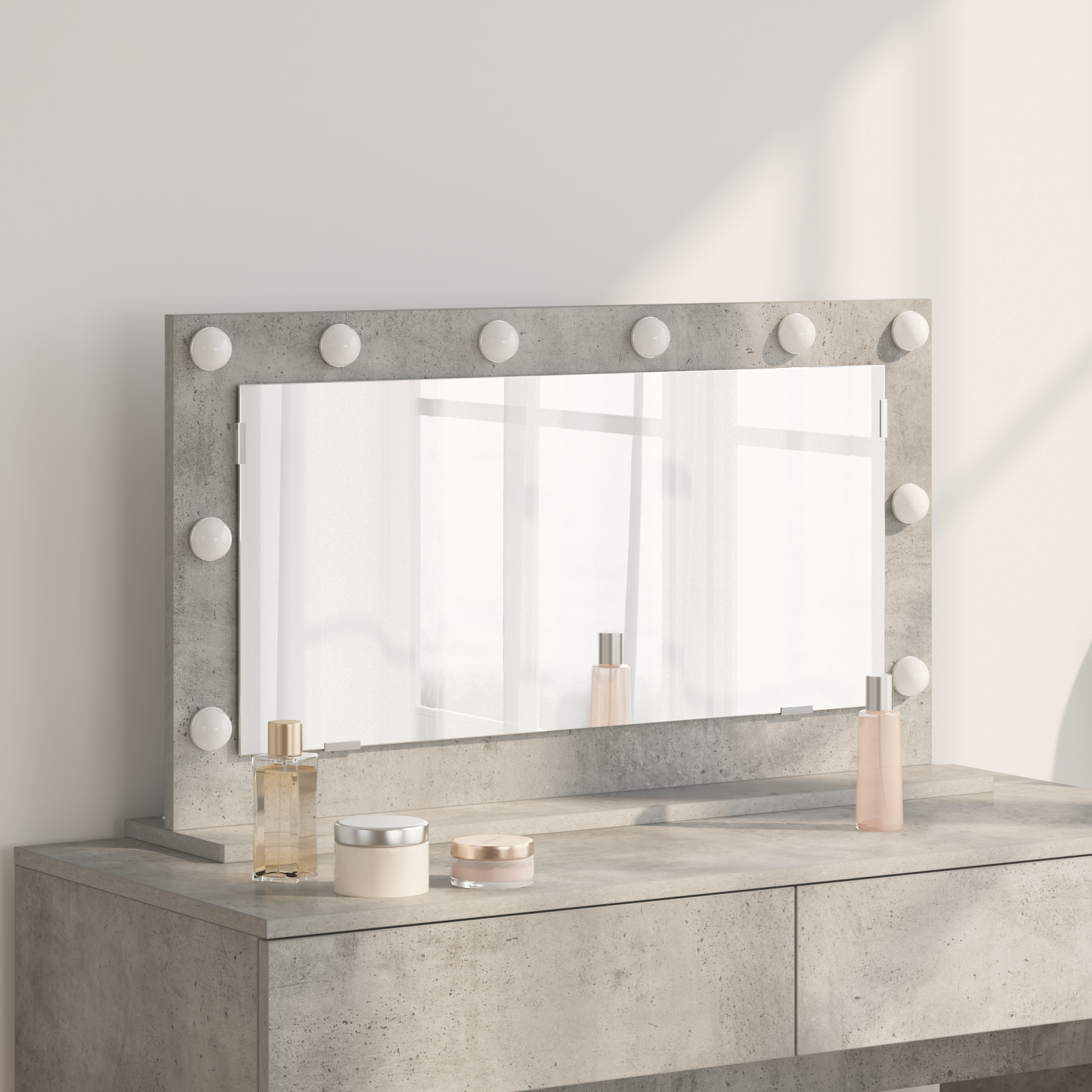 foto del prodotto specchio da toeletta grigio cemento cemento 80 x 45 x 18 cm