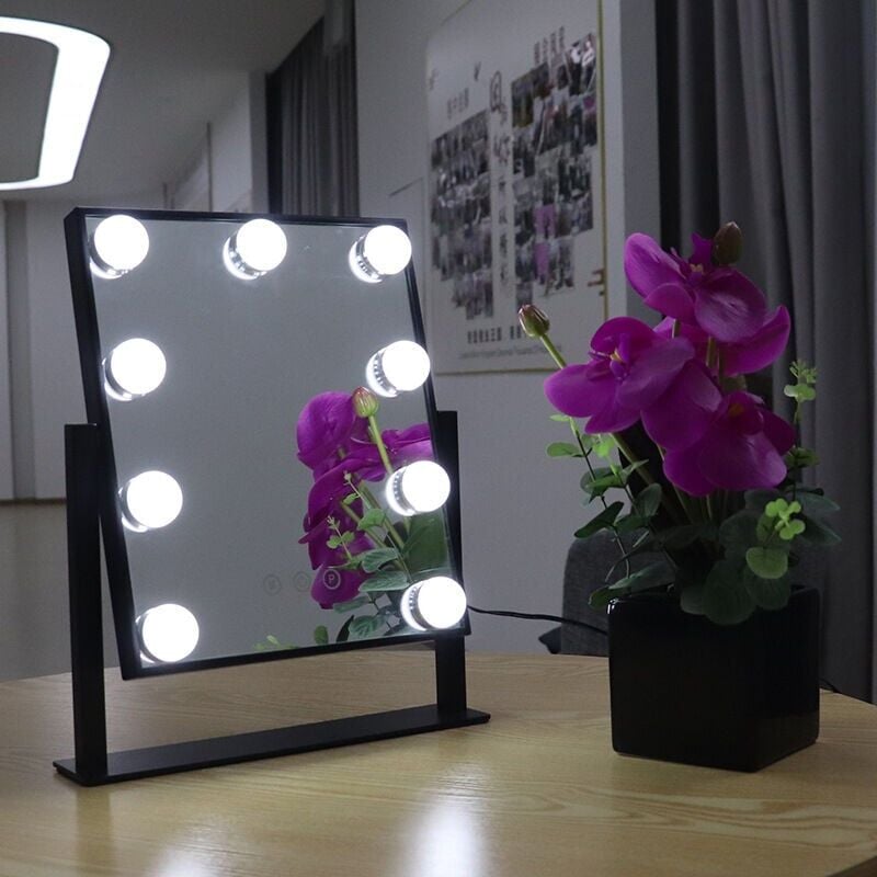 foto del prodotto specchio da toeletta hollywood, 25 cm x 30 cm, 3 colori di luminosità regolabili, specchio da toeletta in vetro antideflagrante con 9 lampadine led