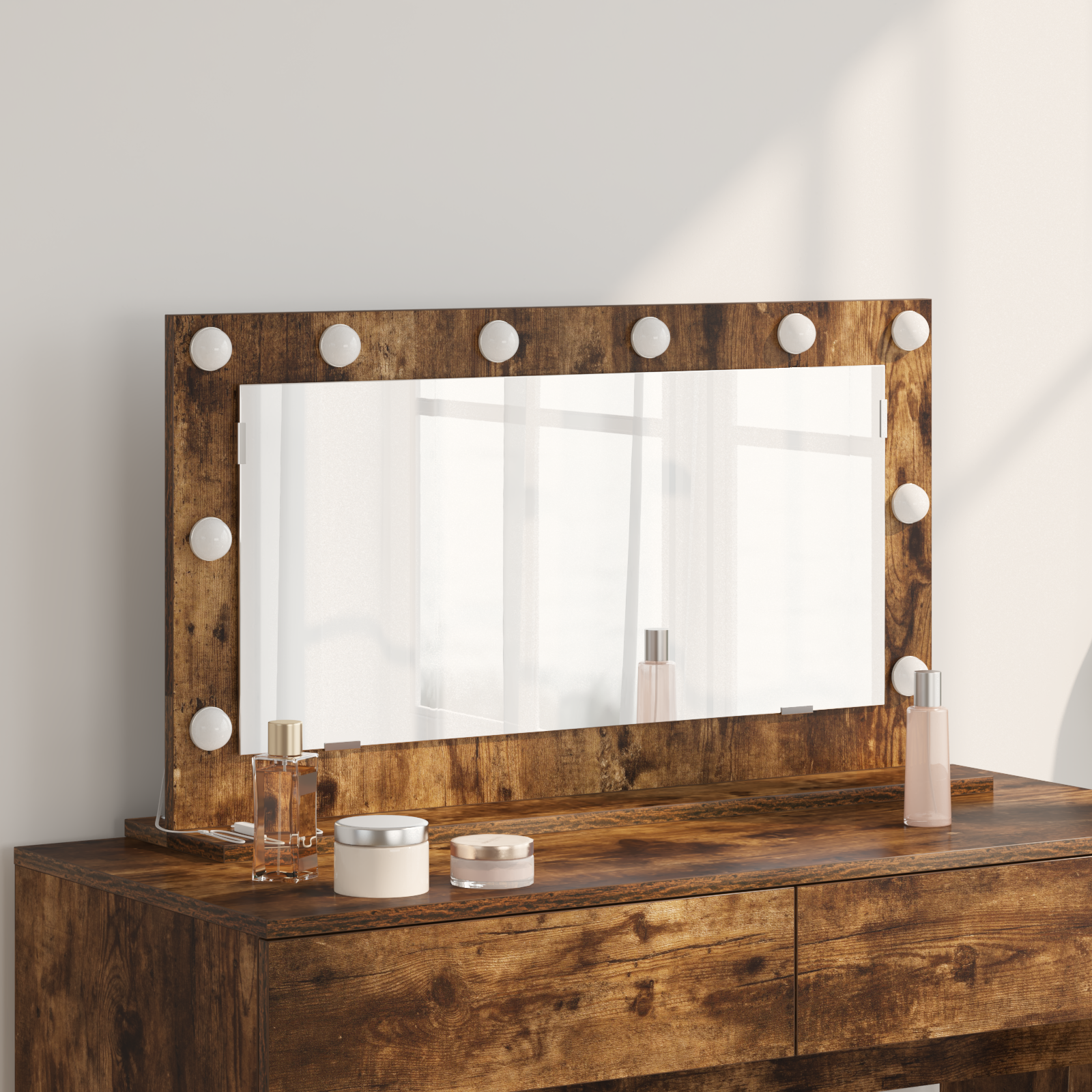 foto del prodotto specchio da toeletta rovere affumicato, argento legno, vetro