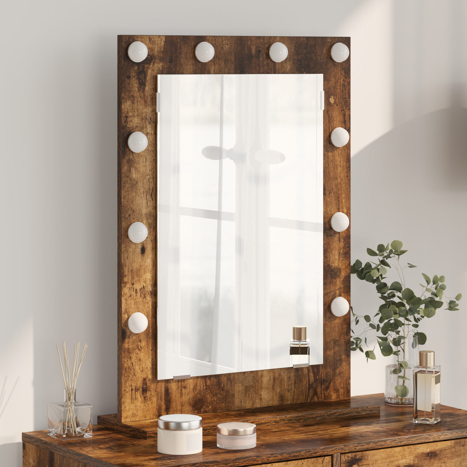 foto del prodotto specchio da toeletta rovere affumicato legno, vetro 70 x 50 x 18 cm