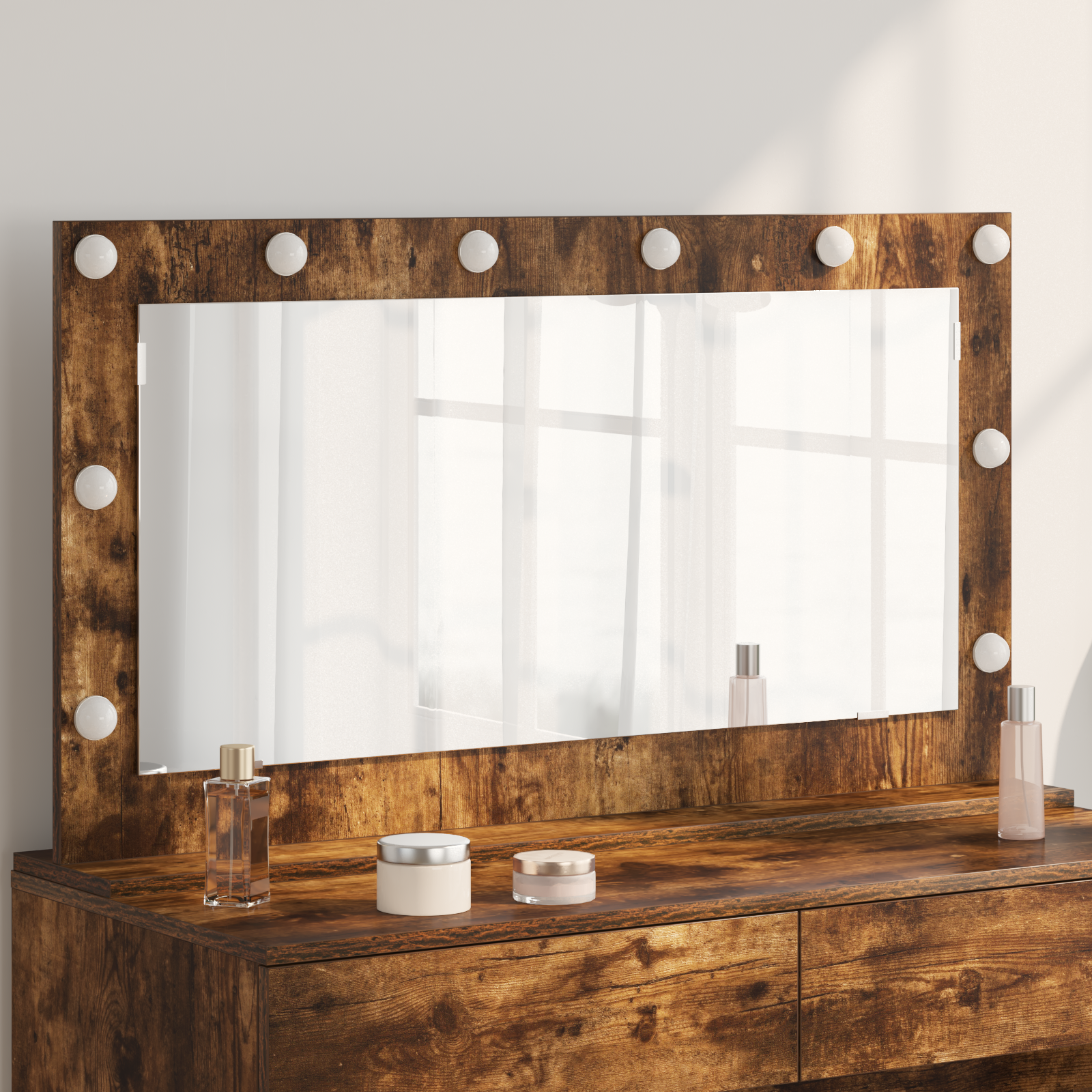 foto del prodotto specchio da toeletta rovere affumicato legno, vetro