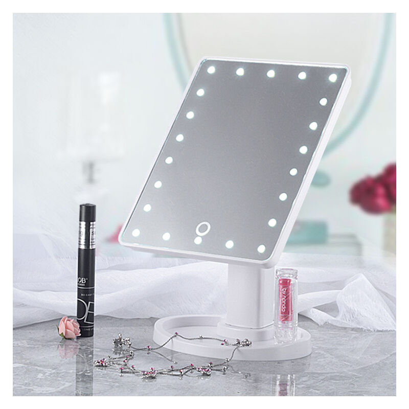 foto del prodotto specchio da trucco a led creativo, regolabile, da tavolo, per bagno, decorativo, con sensore tattile, portaoggetti per cosmetici, 1 pezzo bianco 