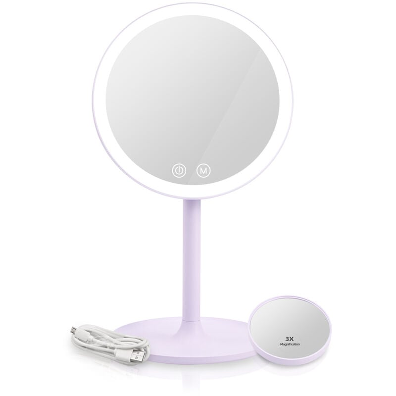 foto del prodotto specchio da trucco con luci, ricaricabile, portatile, con led da viaggio, con ingrandimento 3x, mini specchio cosmetico, con vassoio di