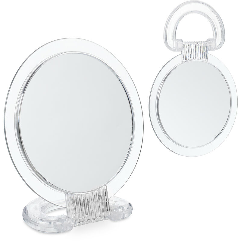 foto del prodotto specchio da trucco da tavolo o a mano, set da 2 specchietti ingranditori, ingrandimento 2x, tondo, trasparente relaxdays