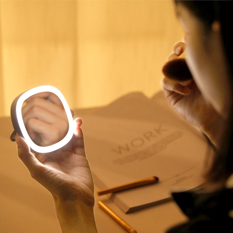 foto del prodotto specchio da trucco da viaggio ricaricabile da 2 pezzi con 30 luci led, portatile e luminoso bianco sollbry