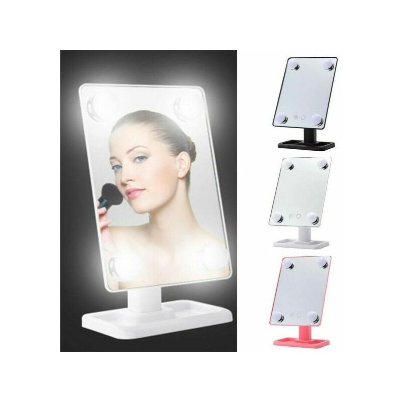 foto del prodotto specchio da trucco illuminato 4 luci a led portatile trucco bellezza da tavolo