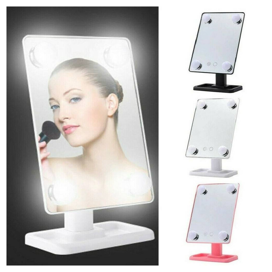 foto del prodotto specchio da trucco illuminato 4 luci a led portatile trucco bellezza da tavolo trade shop traesio