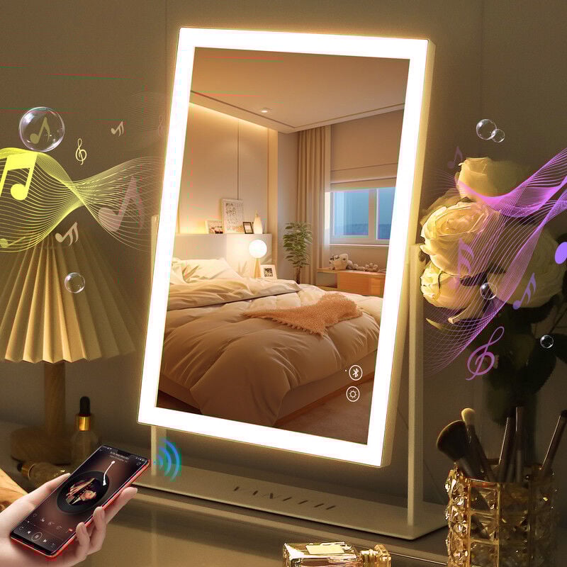 foto del prodotto specchio da trucco intelligente con bluetooth e ricarica wireless specchio led 3 colori luminosit regolabile bianco 30 cm x 41 cm fenchilin