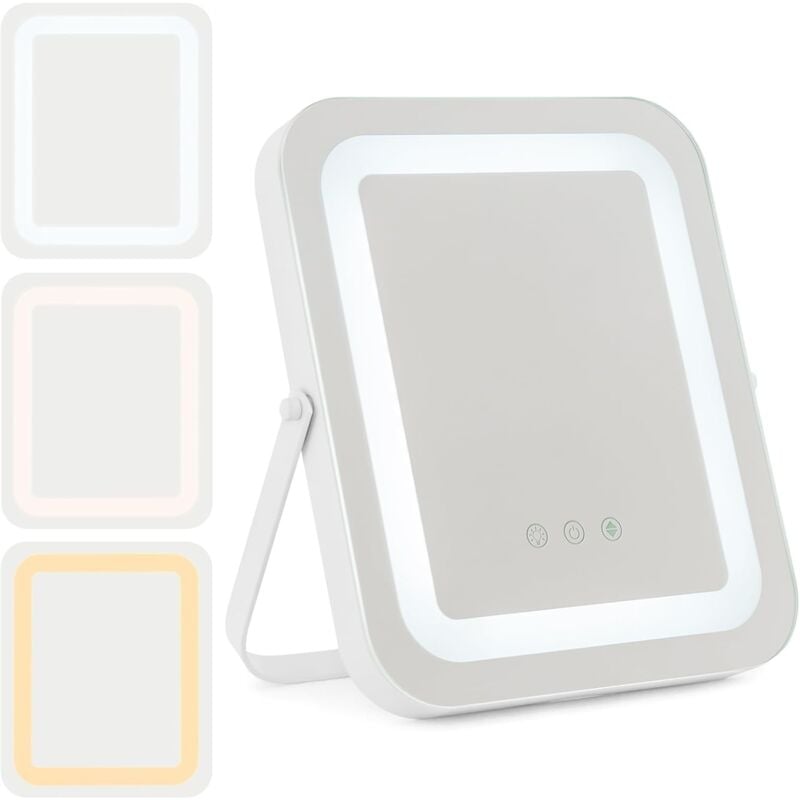 foto del prodotto specchio da trucco, specchio da trucco con luci led, specchio da trucco da tavolo, 3 colori di luce, luce regolabile, girevole a 360 , alta