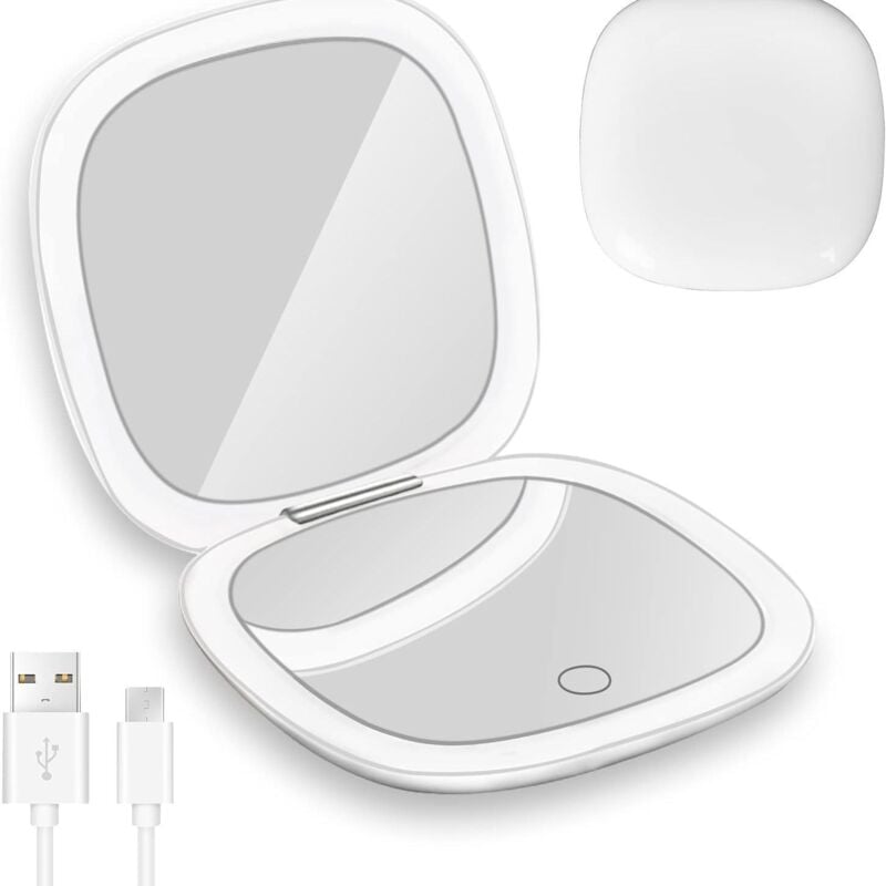 foto del prodotto specchio da viaggio con luce led, specchio ingranditore tascabile compatto ricaricabile 1x 10x, doppio specchio portatile con luce per borsa,