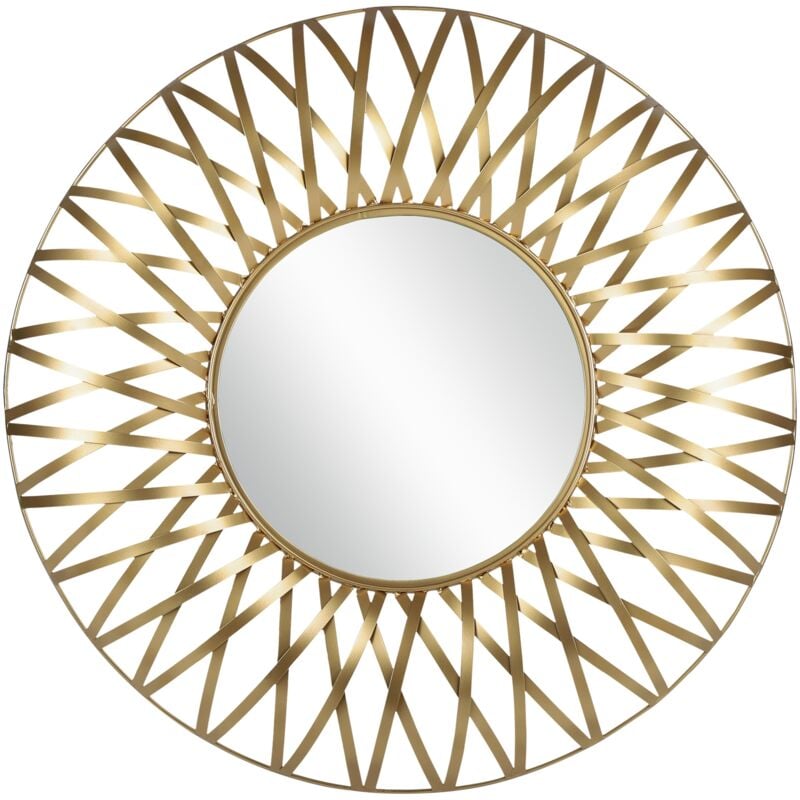 foto del prodotto specchio decorativo da parete lima 70 cm con cornice in metallo dorato specchiera originala rotonda moderna da appendere sul muro per soggiorno 