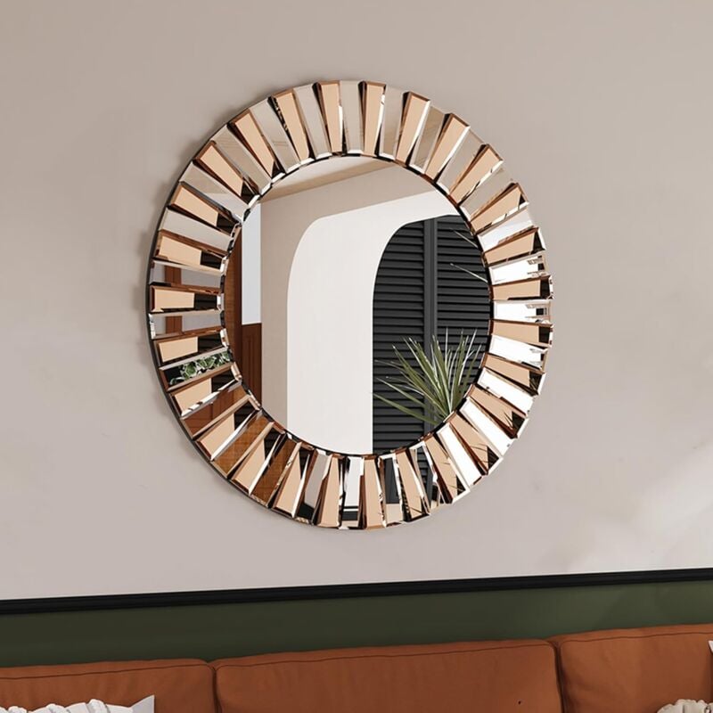 foto del prodotto specchio decorativo da parete rotondo 60cm specchio vintage da parete con cornice vetro argento fume specchio da arredamento