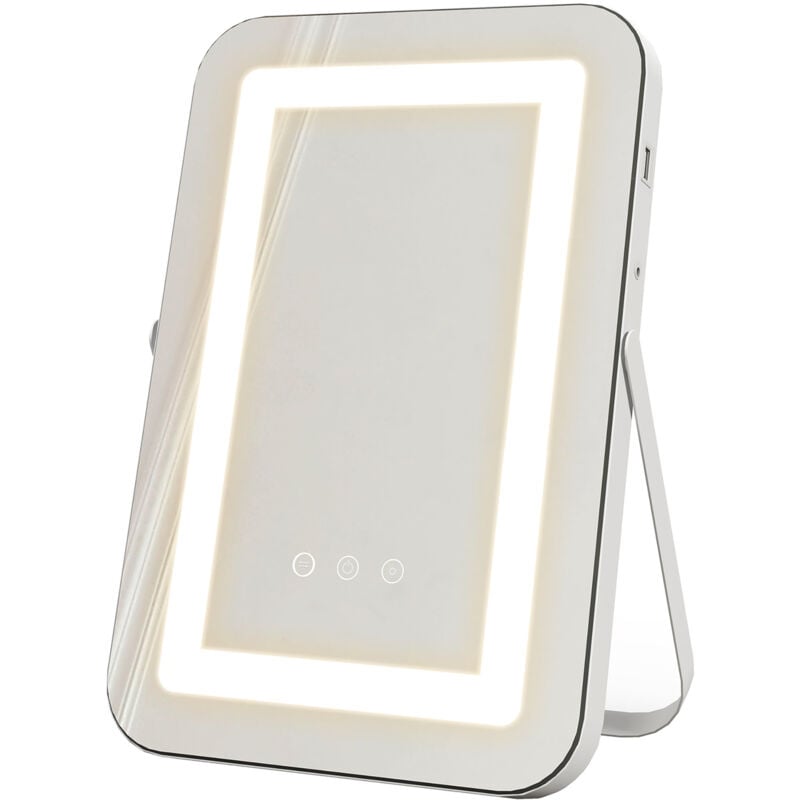 foto del prodotto specchio illuminato con luci regolabili, usb e specchio ingranditore 10x homcom