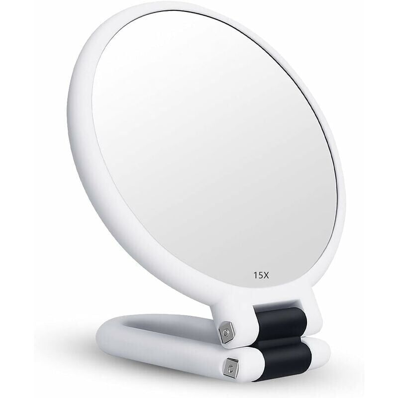 foto del prodotto specchio ingranditore 15x, specchio pieghevole bifacciale con maniglia, specchio per il trucco portatile, specchio per il trucco, specchio pieghevole