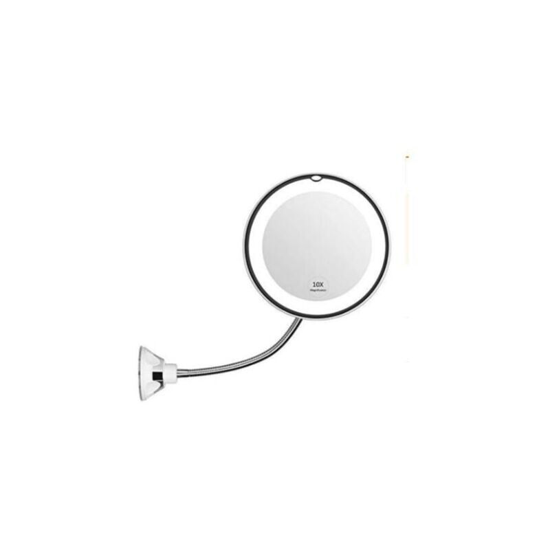 foto del prodotto specchio ingranditore flessibile con luce led, ingrandimento 10x, potente ventosa, specchio da trucco illuminato ymyny