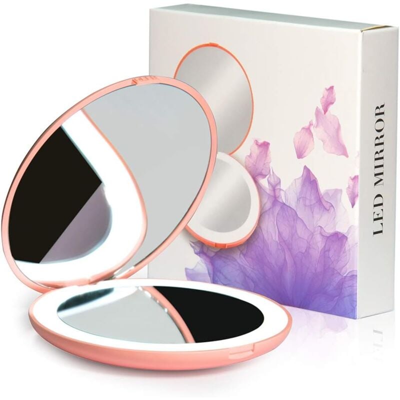foto del prodotto specchio ingranditore specchio compatto a led, specchio da viaggio illuminato, ingrandimento 10x, portatile, doppia faccia, specchio per trucco