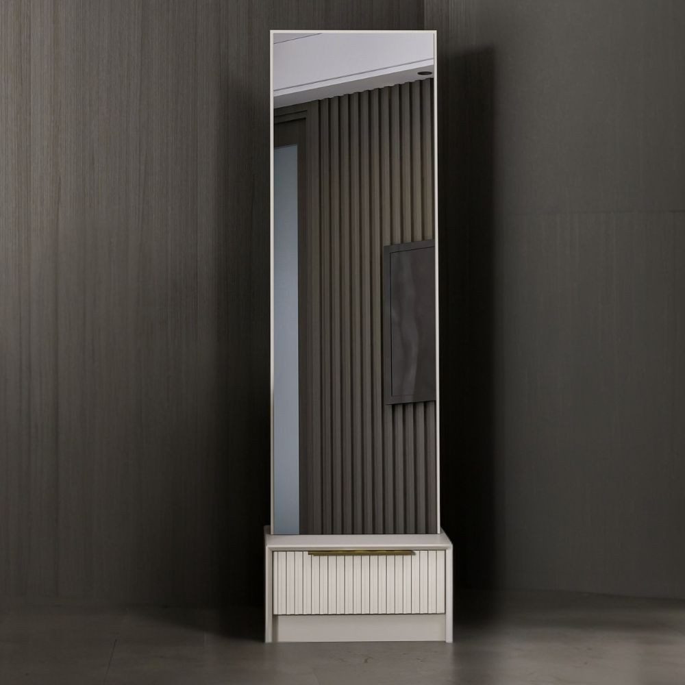 foto del prodotto specchio kale con base cassetto cashmere 54x45x178h
