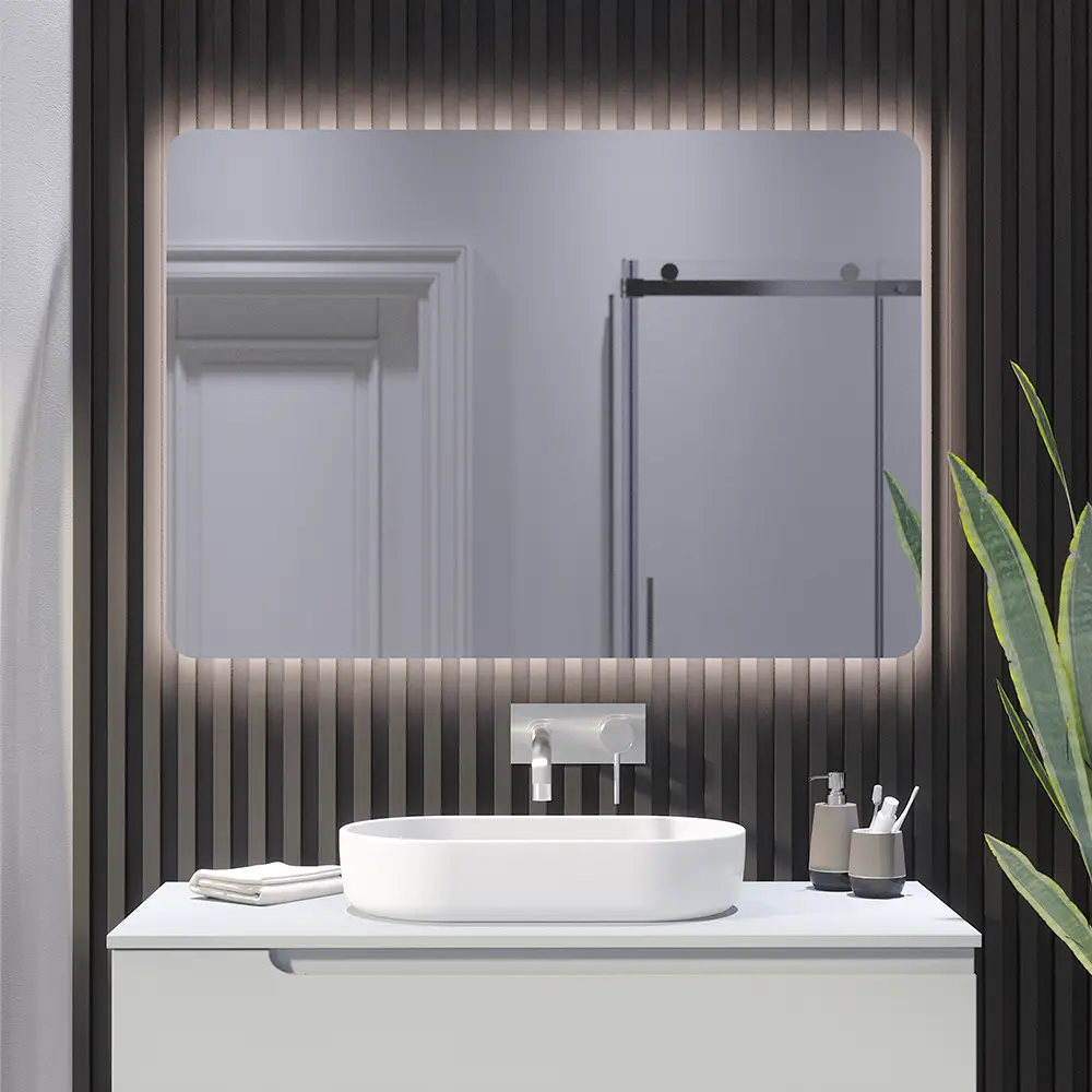 foto del prodotto specchio led 60x80 cm retroilluminato con sensore touch screen anti impronta anka