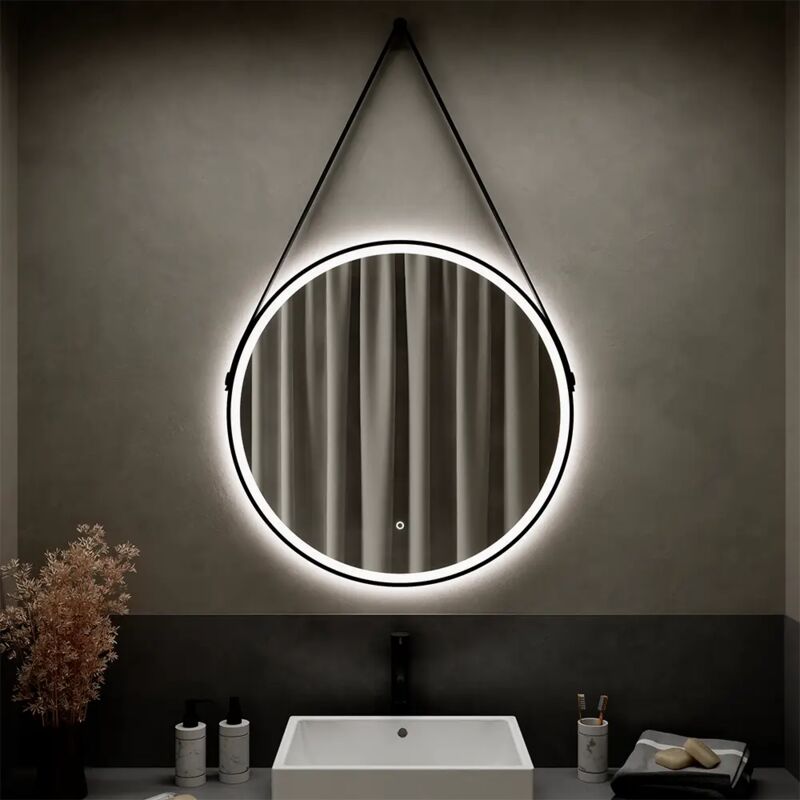 foto del prodotto specchio led 80 cm nero opaco retroilluminato luce calda fredda con sensore touch screen