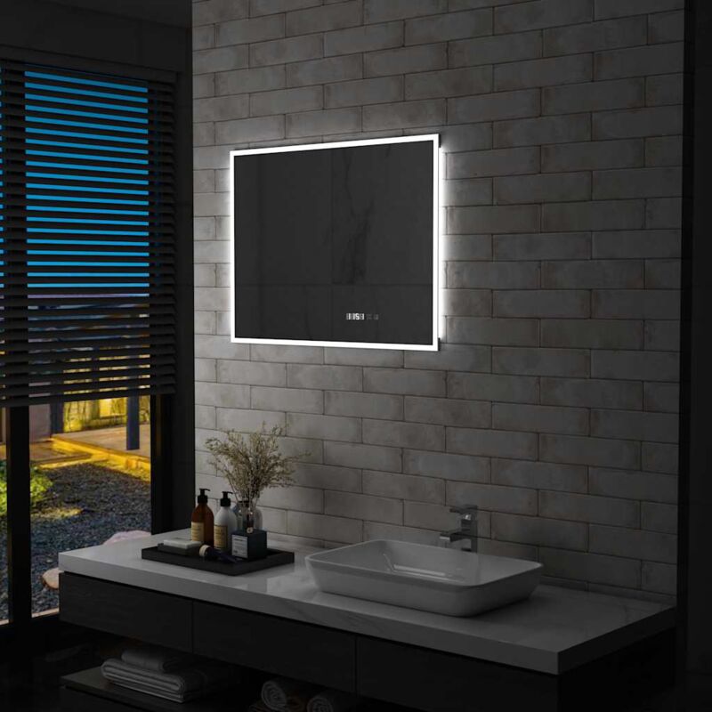 foto del prodotto specchio led bagno con sensore tattile e schermo orario 80x60cm vidaxl 933699