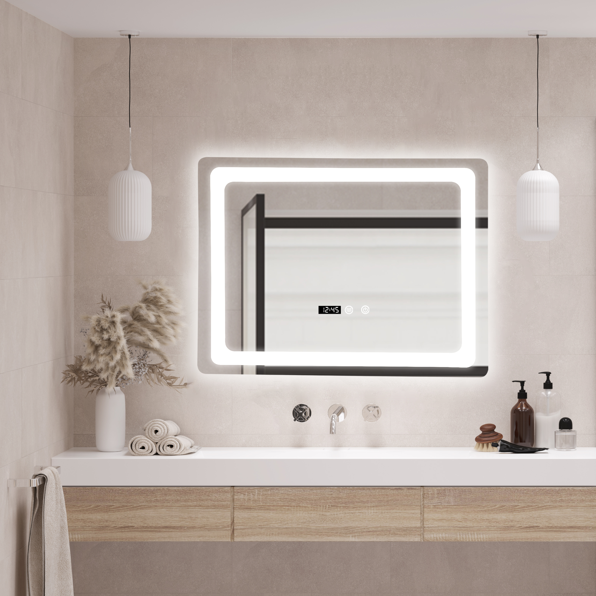 foto del prodotto specchio led da parete casoli multifunzionale 60 x 90 cm cornice argentata pro.tec