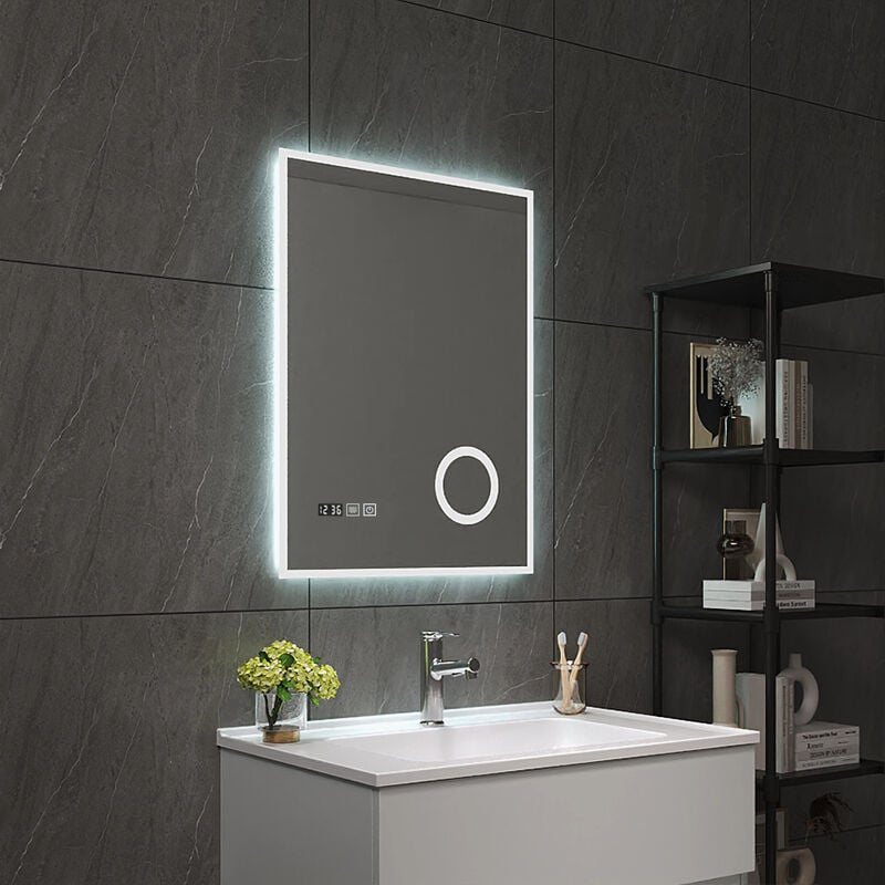 foto del prodotto specchio led da parete lizzano multifunzionale cornice bianca 60 x 80 cm pro.tec