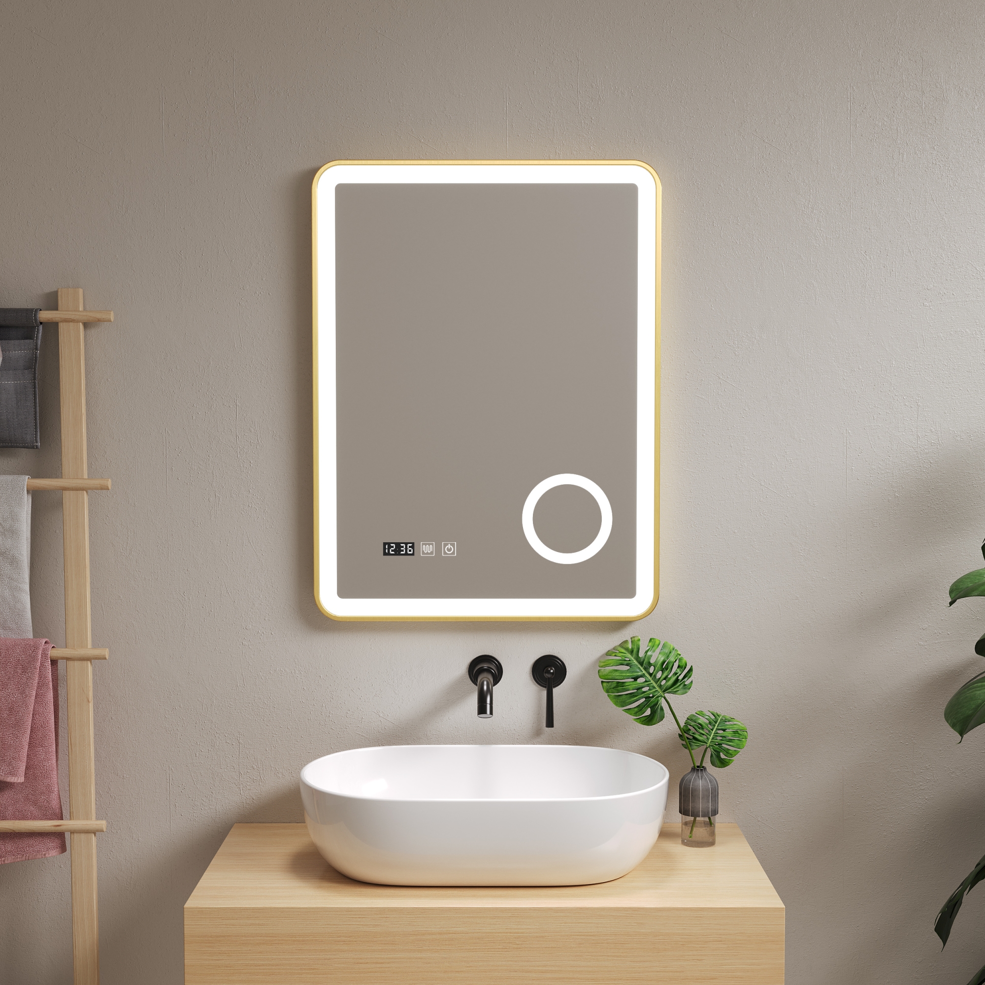 foto del prodotto specchio led da parete pescara multifunzionale 60 x 80 cm cornice dorata pro.tec