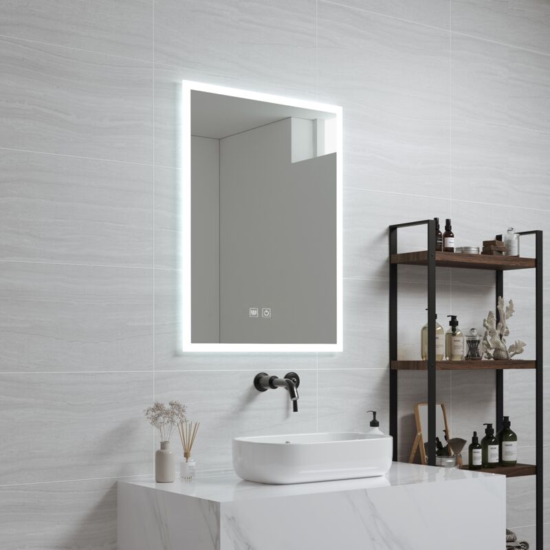 foto del prodotto specchio led da parete scafa multifunzionale cornice bianca 45 x 60 cm pro.tec