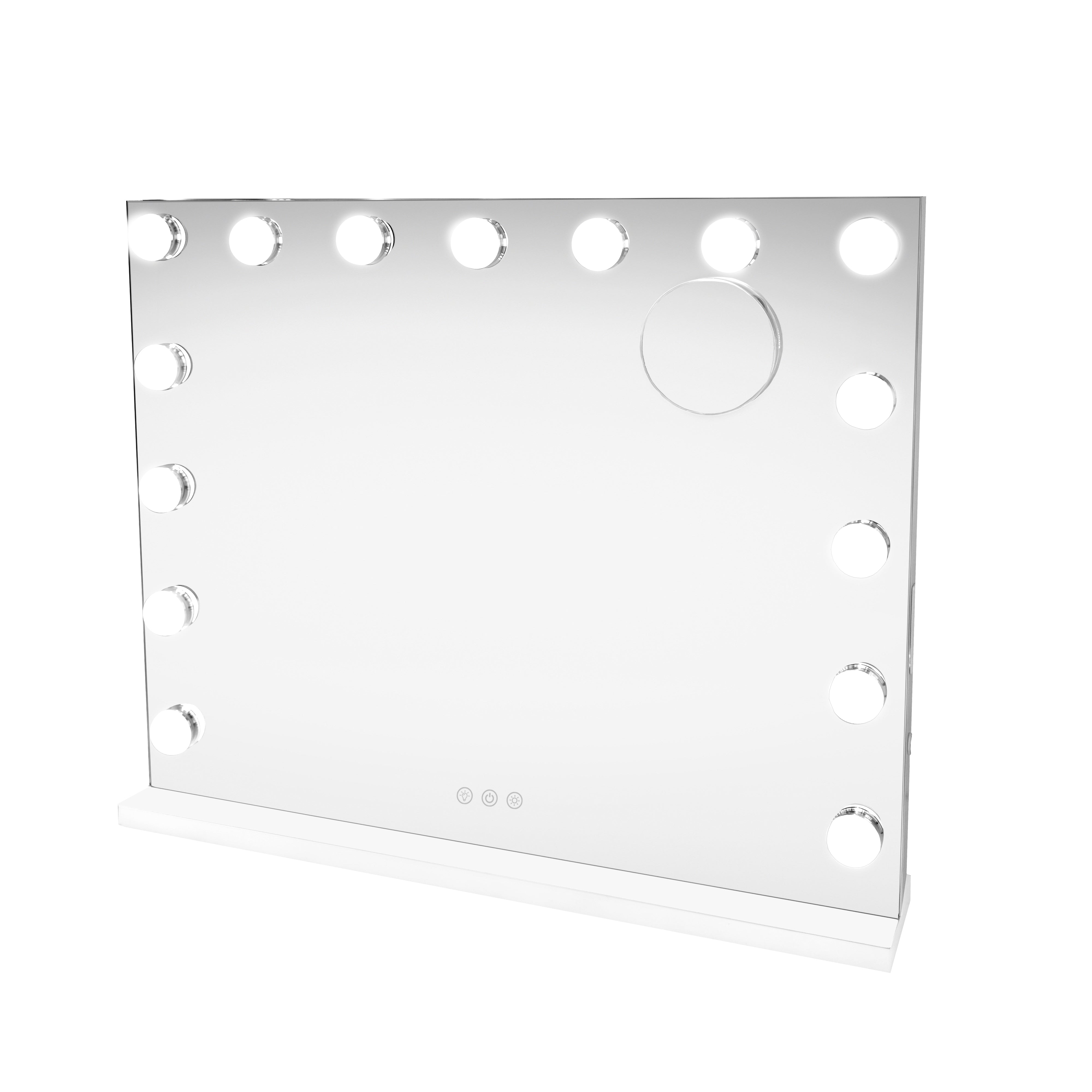 foto del prodotto specchio led hollywood 58cm, 3 luci, bt, usb, 10x zoom, dimmer