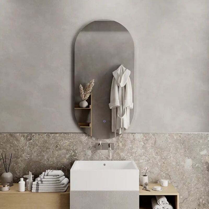 foto del prodotto specchio led ovale 50x100 cm retroilluminato luce calda fredda con sensore touch screen