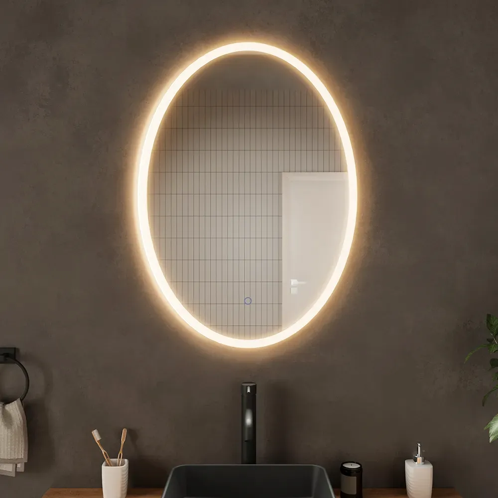 foto del prodotto specchio led ovale 70x90 cm touch screen luce calda fredda leaf