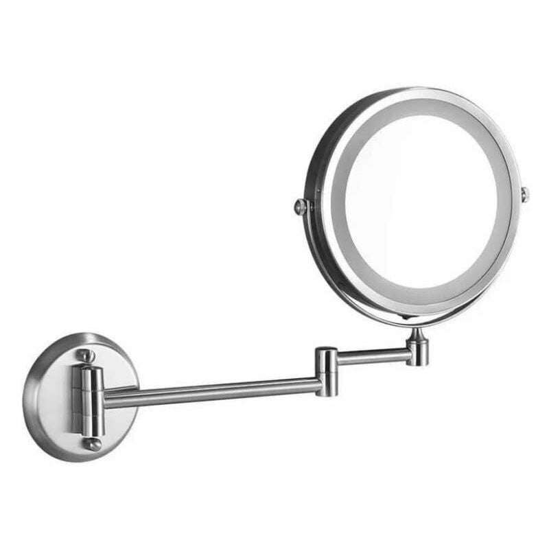 foto del prodotto specchio led rotondo 3w double face rotabile a 360 con braccio estendibile ingranditore 3x d 170mm 6400k ip44
