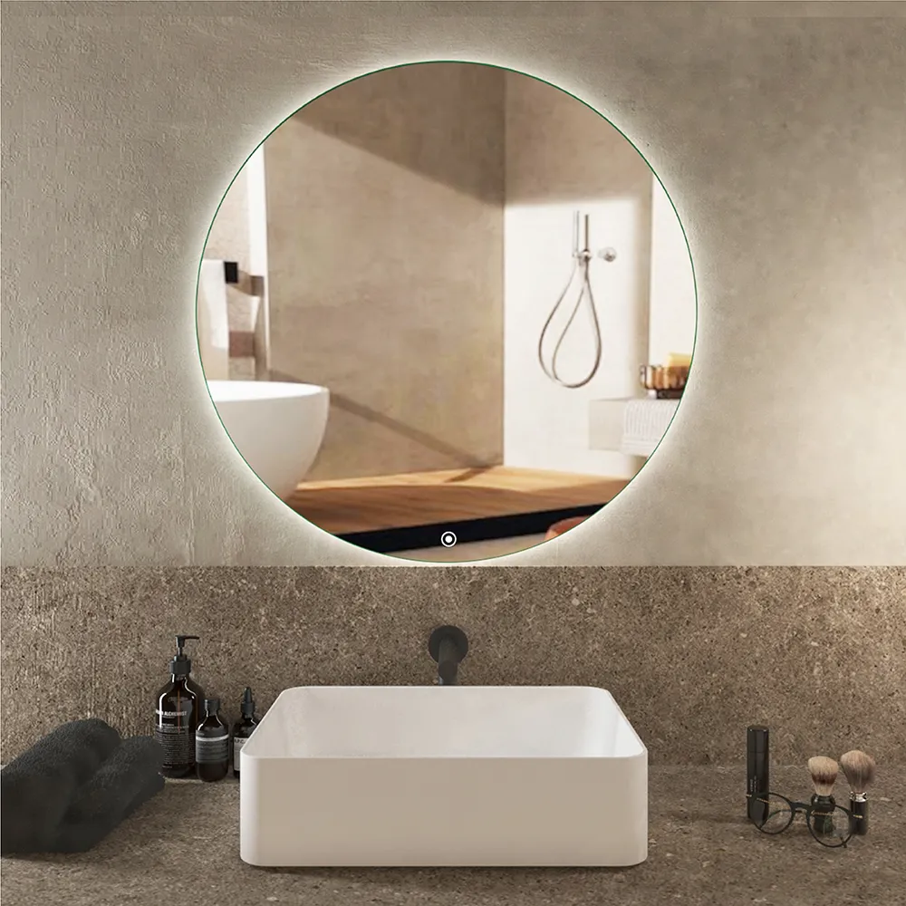foto del prodotto specchio led tondo 80 cm 3 mm retroilluminato luce fredda con sensore touch-screen alcor