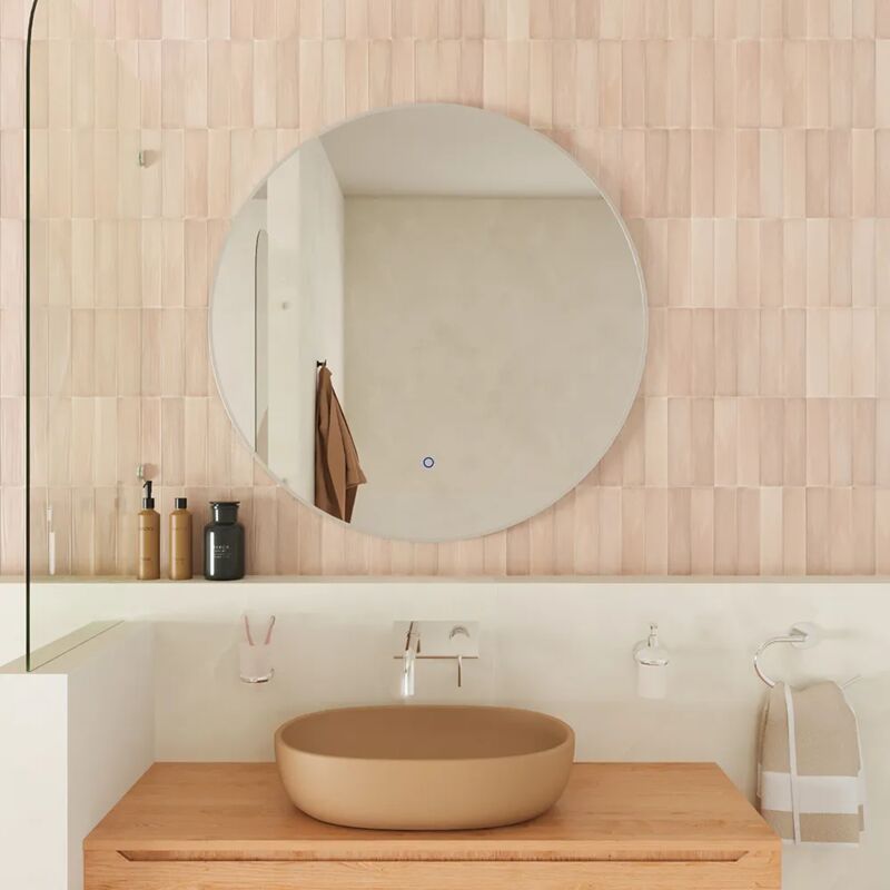 foto del prodotto specchio led tondo 80 cm cornice bianco opaco retroilluminato touch screen luce calda fredda