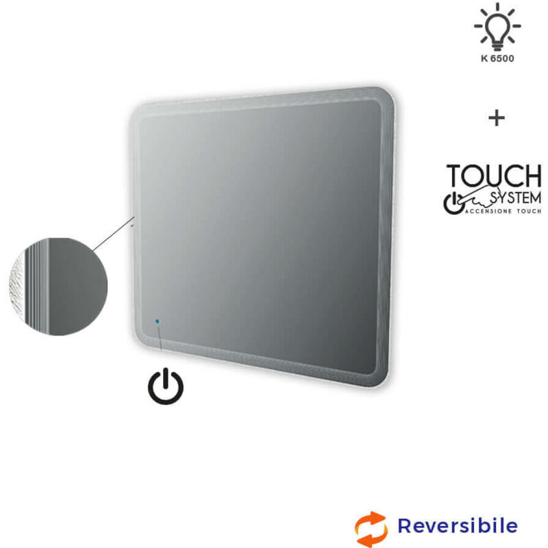foto del prodotto specchio led touch 90x100 con righe al bordo intarsiate