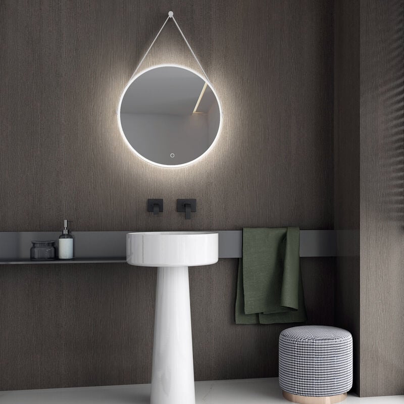 foto del prodotto specchio luminoso a led specchio da bagno 2884 con riscaldamento dello specchio e regolazione della luce calda fredda rotondo 60 cm