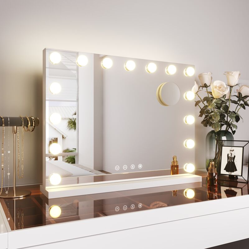 foto del prodotto specchio make up con funzione di ricarica bluetooth e usb. con lente d ingrandimento 10x e luce regolabile a 3 colori 58 46 cm sirhona