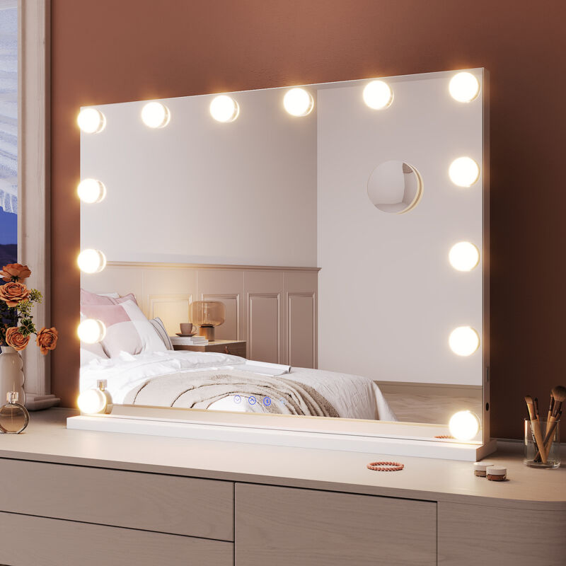 foto del prodotto specchio make up con funzione di ricarica bluetooth e usb. con lente d ingrandimento 10x e luce regolabile a 3 colori 80 60cm sirhona