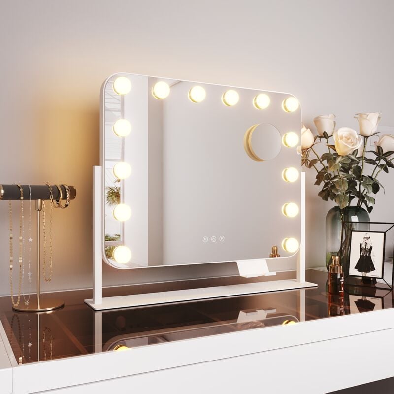 foto del prodotto specchio make up ruotabile a 360 , dotato di funzione di ricarica usb. portacellulare con luce regolabile a 3 colori 50 40 cm sirhona