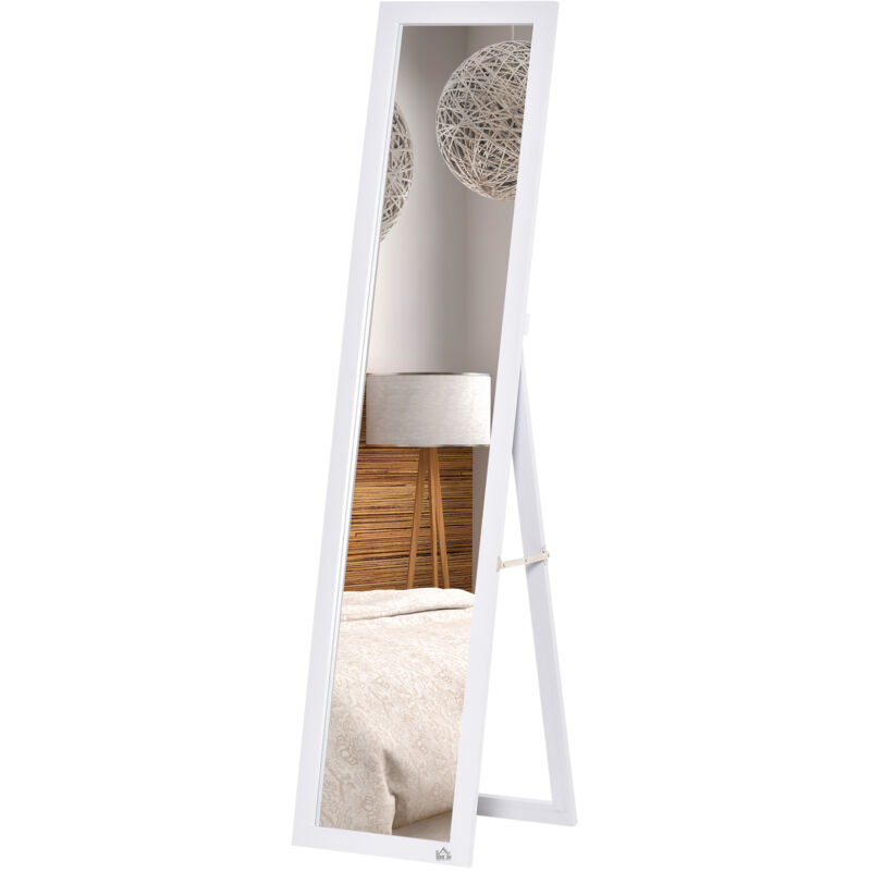 foto del prodotto specchio moderno con supporto richiudibile in mdf e vetro bianco homcom