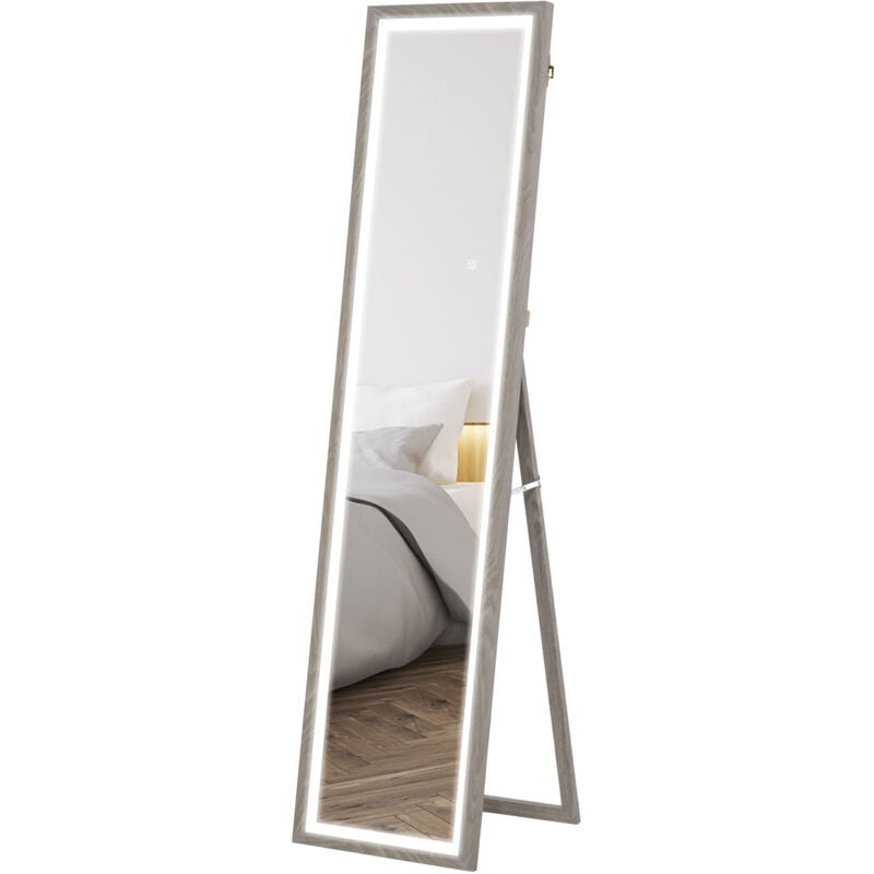 foto del prodotto specchio moderno da parete e da terra con luci led regolabili grigio homcom