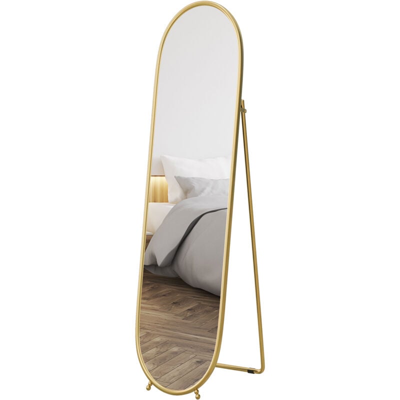 foto del prodotto specchio moderno ovale da terra con supporto oro homcom