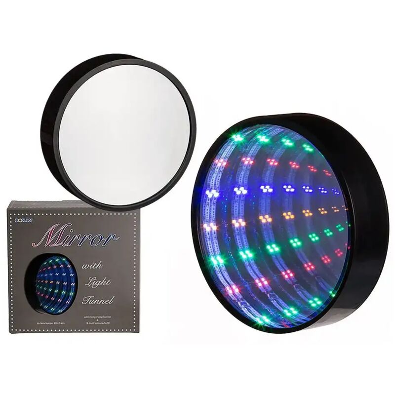 immagine 0 del prodotto specchio nero in plastica rotondo tondo tunnel luminoso 18 led multicolore
