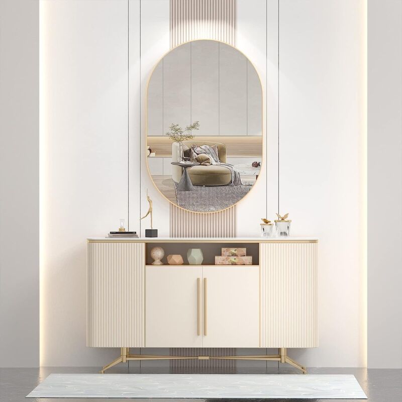foto del prodotto specchio ovale 75x50 cm, specchio ovale da bagno, struttura in metallo, cornice in lega di alluminio, specchio da parete unico, specchio cosmetico
